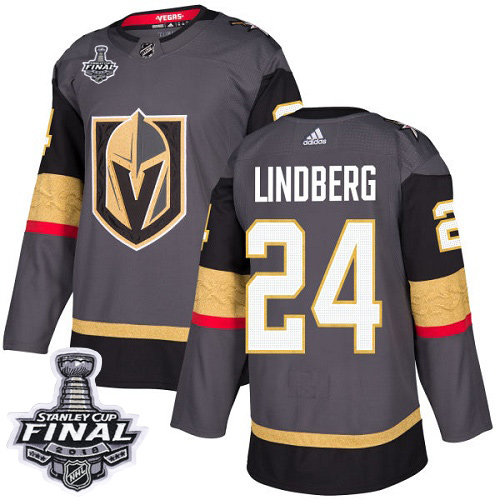 Adidas Golden Knights #24 Oscar Lindberg Grey Home Authentic 2018 Stanley Cup Final Stitched NHL Jersey